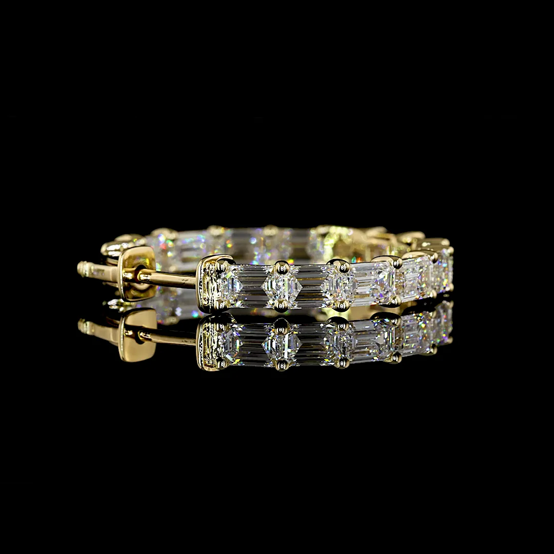 5.63 Cts 14k White Gold Emerald Shape Hoops Earring - Image 4