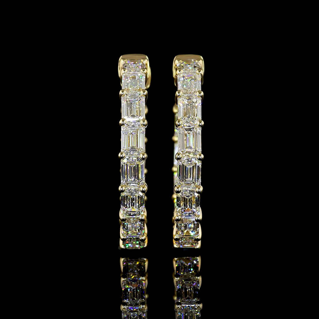 5.63 Cts 14k White Gold Emerald Shape Hoops Earring - Video
