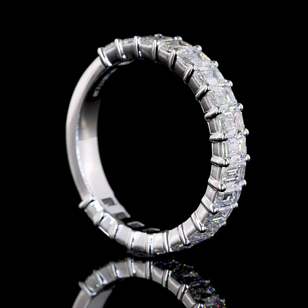 2.36 Cts 14k White Gold Emerald Shape 3/4 Band Eternity Band - Image 2
