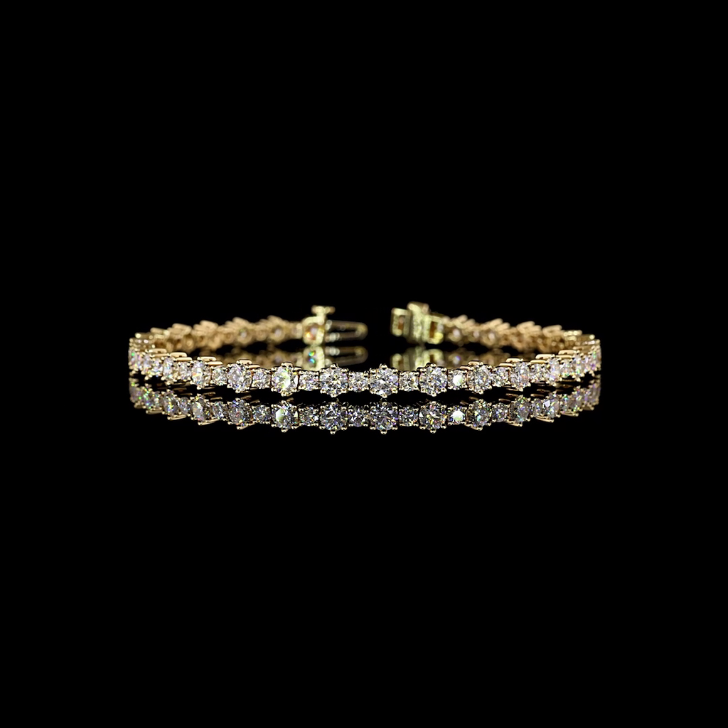 6.08 Cts 14k Yellow Gold Round Shape Station Line Tennis Bracelet - Video