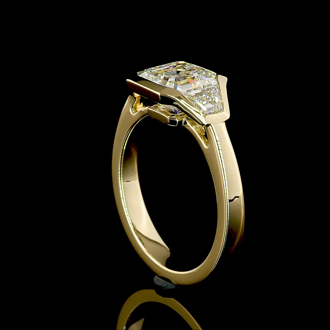2.62 Cts 14k Yellow Gold Asscher Shape 3 Stones Ring - Image 2