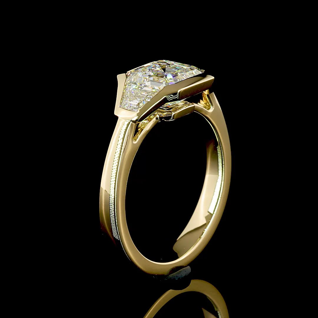 2.62 Cts 14k Yellow Gold Asscher Shape 3 Stones Ring - Image 4