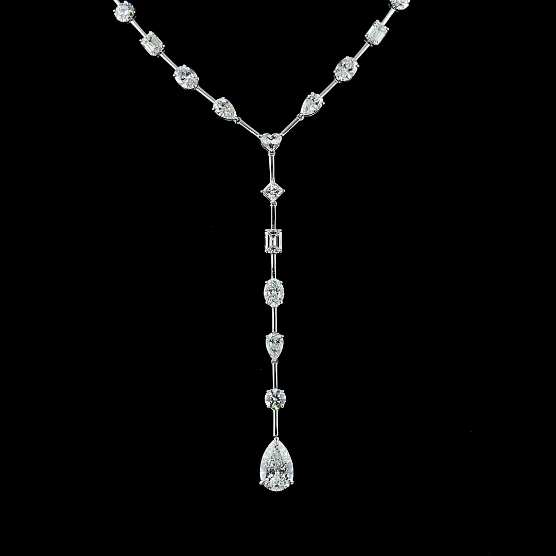 18.91 Cts 14k White Gold Mix Shape Lariat Necklace - Image 3