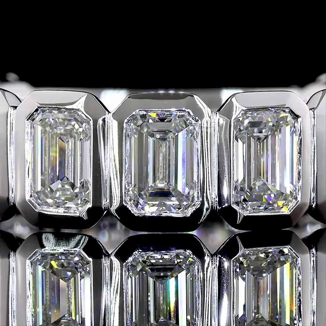 2.96 Cts 14k White Gold Emerald Shape 3/4 Band Eternity Band - Image 3