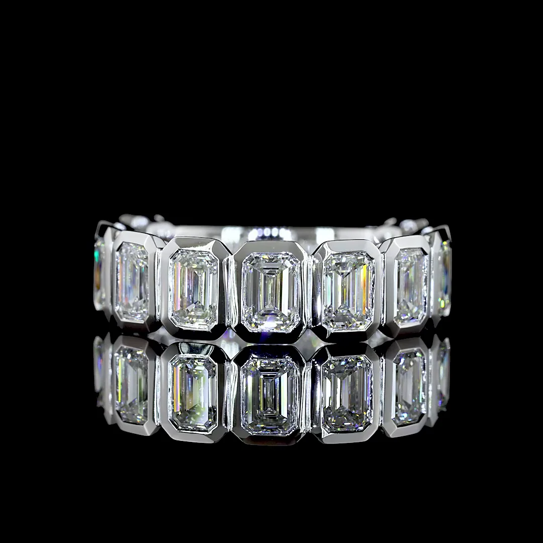 2.96 Cts 14k White Gold Emerald Shape 3/4 Band Eternity Band - Video