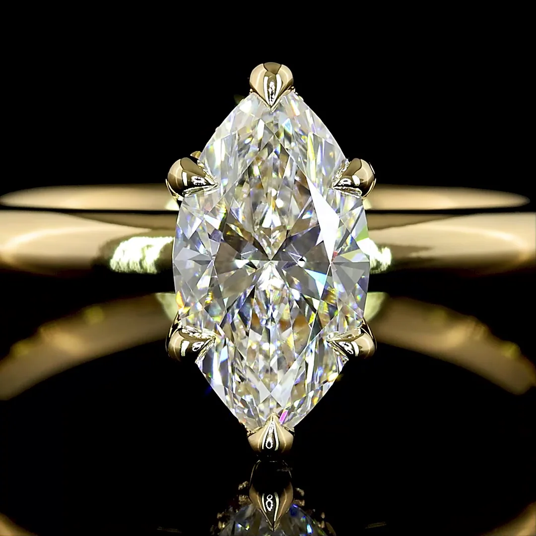 1.11 Cts 14k Yellow Gold Marquise Shape Hidden Halo Ring - Image 3