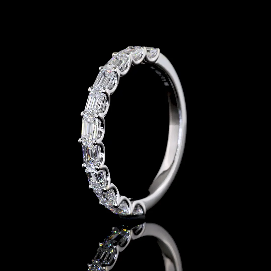 1.16 Cts 14k White Gold Emerald Shape Half Eternity Eternity Band - Image 4