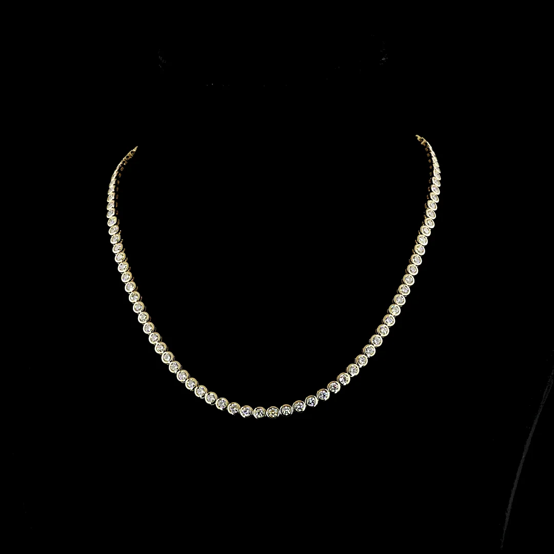 10.06 Cts 14k Yellow Gold Round Shape Tennis Necklace - Video