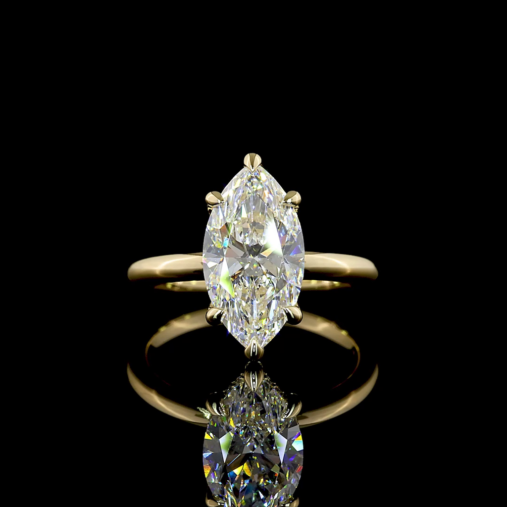 3.09 Cts 14k Yellow Gold Marquise Shape Hidden Halo Ring - Video