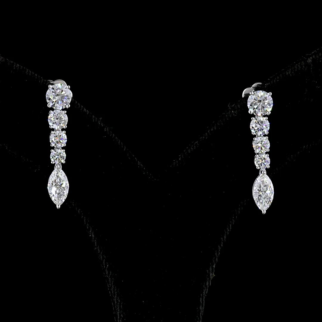 2.96 Cts 14k White Gold Mix Shape Hanging Earring - Video