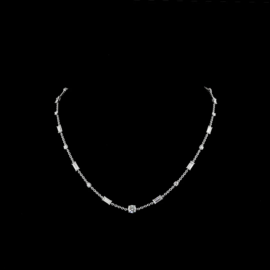 4.14 Cts 14k White Gold Mix Shape Station Necklace - Video