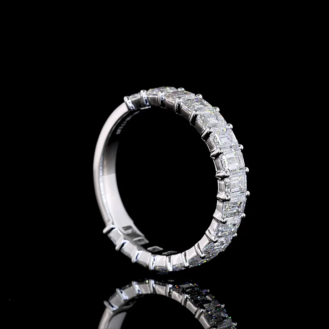 3.61 Cts 18k White Gold Emerald Shape 3/4 Band Eternity Band - Image 2