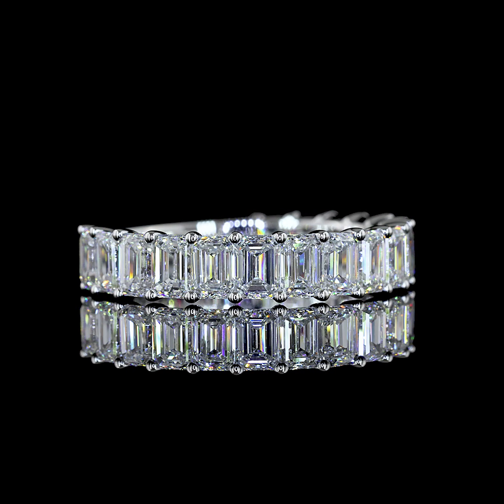 3.61 Cts 18k White Gold Emerald Shape 3/4 Band Eternity Band - Video