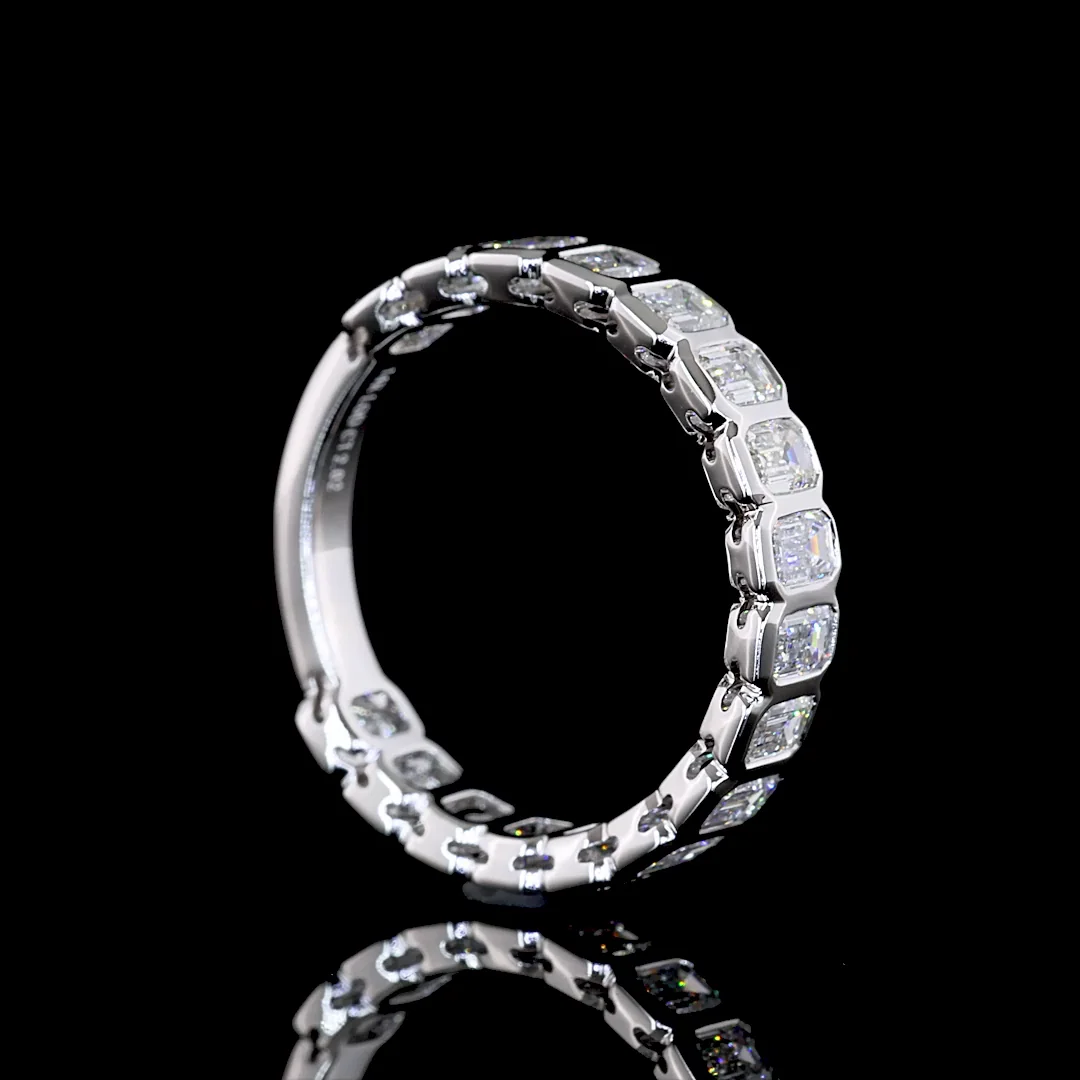 2.03 Cts 14k White Gold Emerald Shape 3/4 Band Eternity Band - Image 2