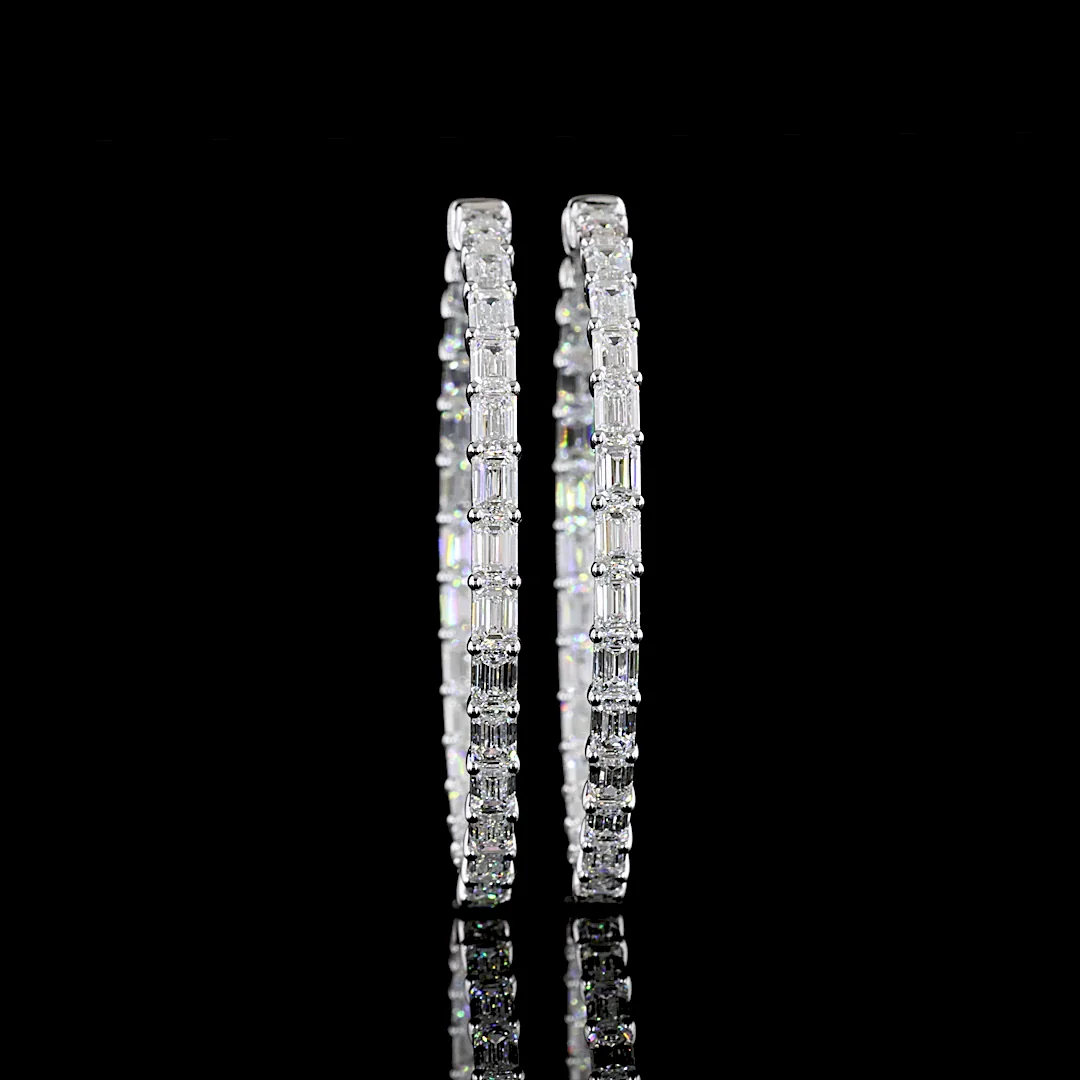 10.05 Cts 14k White Gold Emerald Shape Hoops Earring - Video