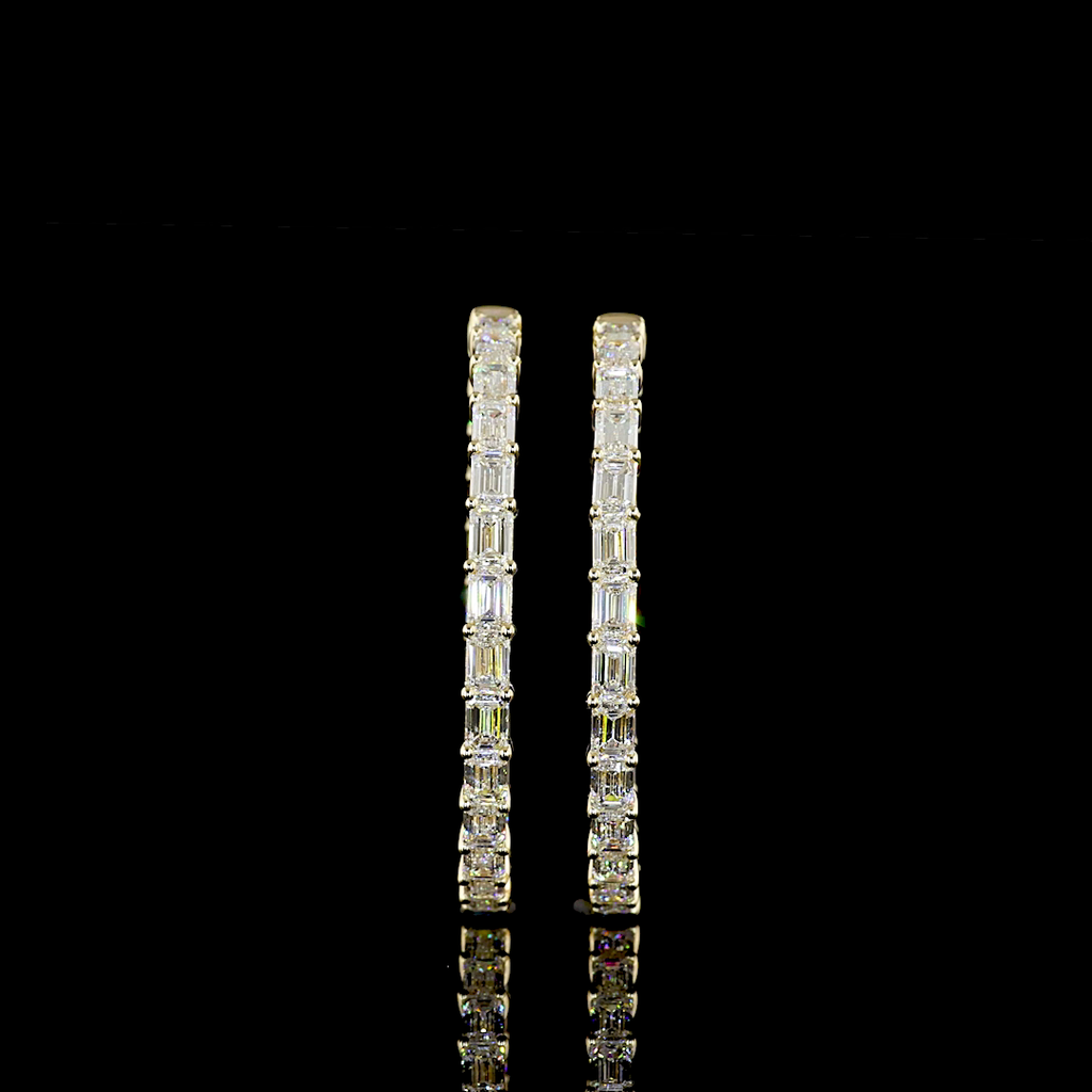 8.64 Cts 14k Yellow Gold Emerald Shape Hoops Earring - Video