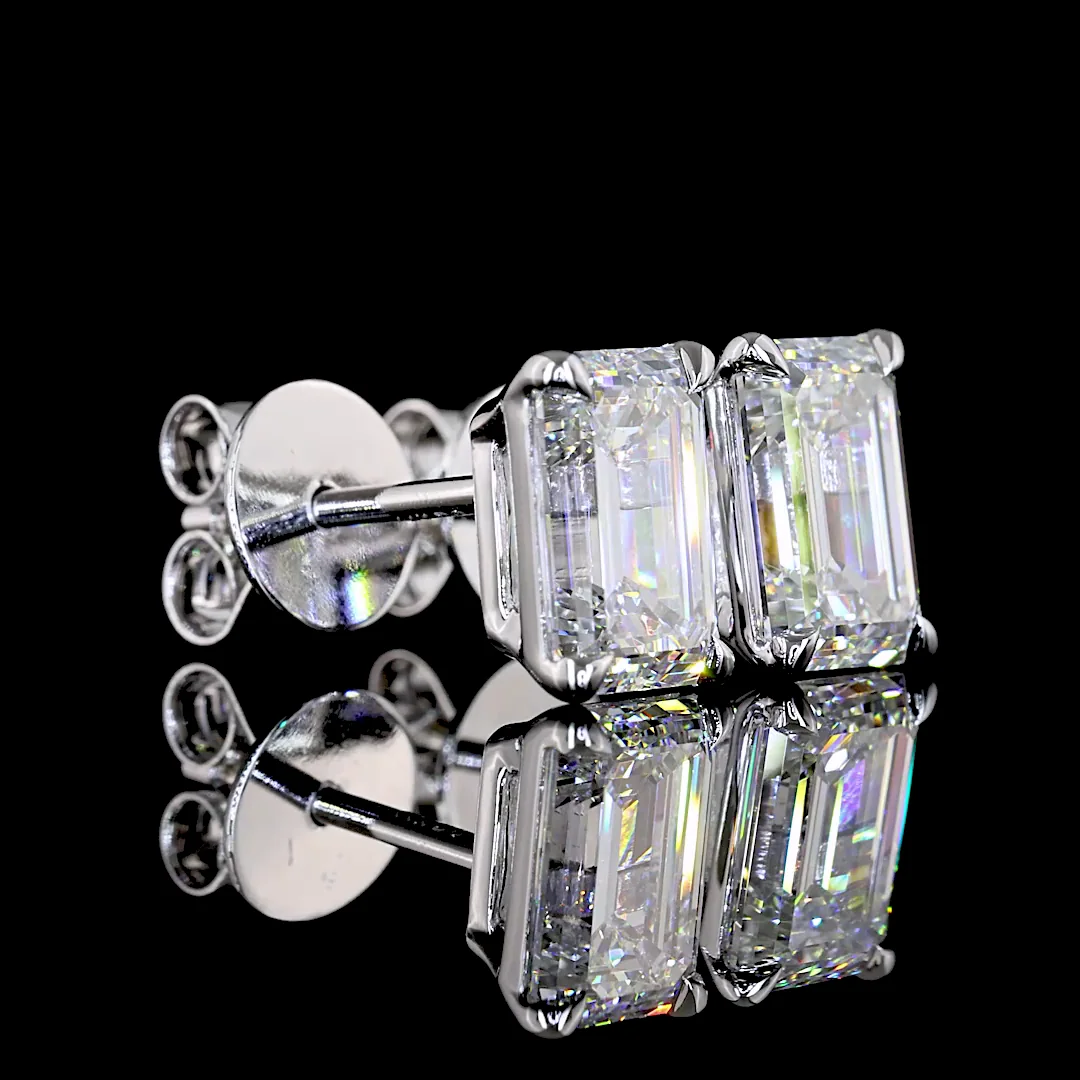 2.1 Cts 14k White Gold Emerald Shape Studs Earring - Image 4