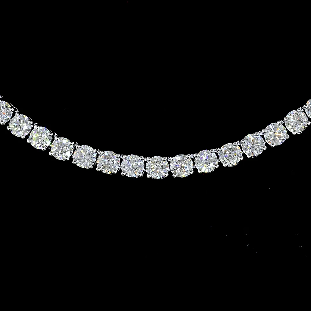 14.05 Cts 14k White Gold Round Shape Tennis Necklace - Image 3