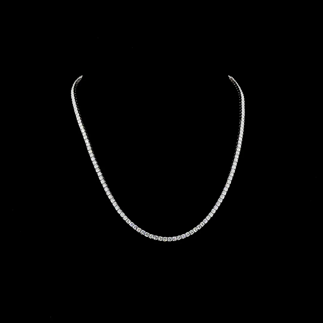 14.05 Cts 14k White Gold Round Shape Tennis Necklace - Video