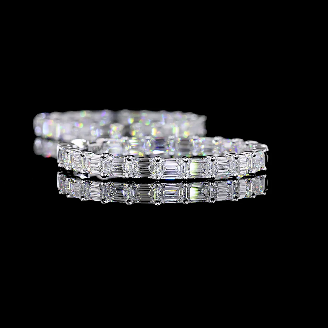 13.58 Cts 14k White Gold Emerald Shape Hoops Earring - Image 2