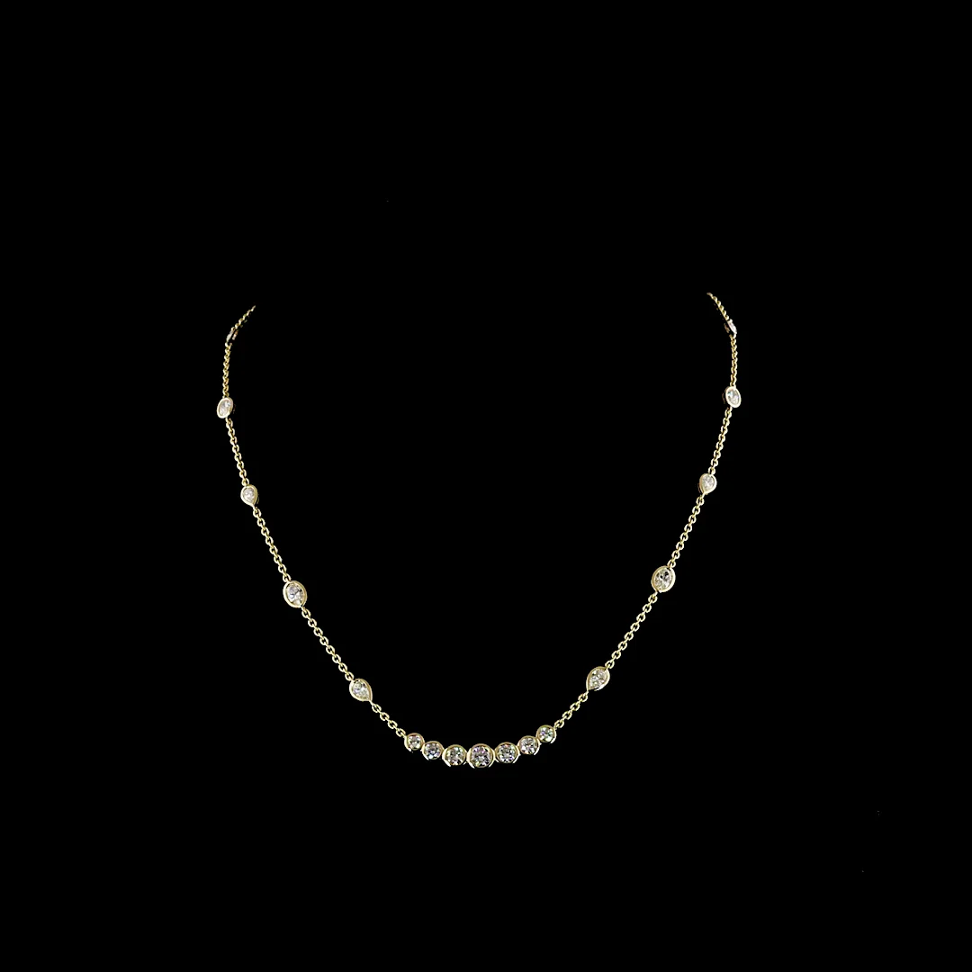 3.14 Cts 14k Yellow Gold Round Shape Station Necklace - Video