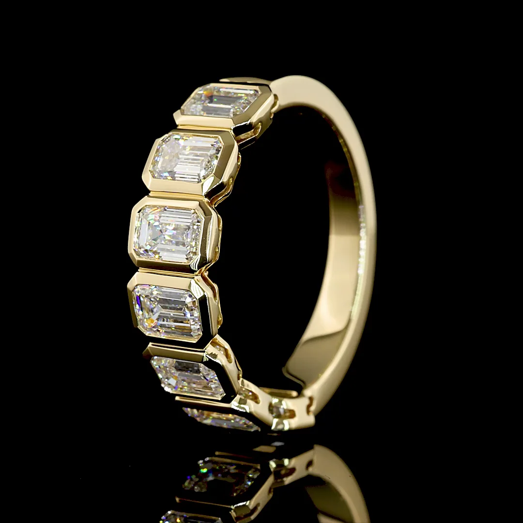 1.99 Cts 14k Yellow Gold Emerald Shape 7 Stones Eternity Band - Image 4