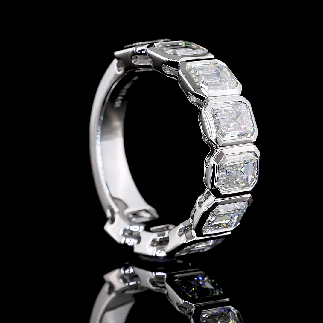 4.54 Cts 14k White Gold Emerald Shape 3/4 Band Eternity Band - Image 2