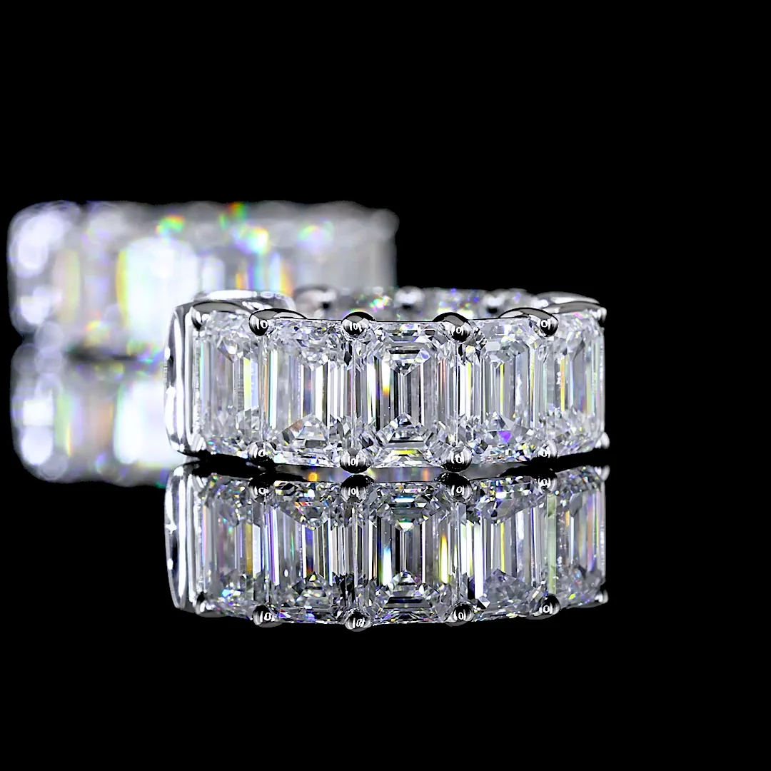 5.12 Cts 14k White Gold Emerald Shape Huggies Earring - Image 4