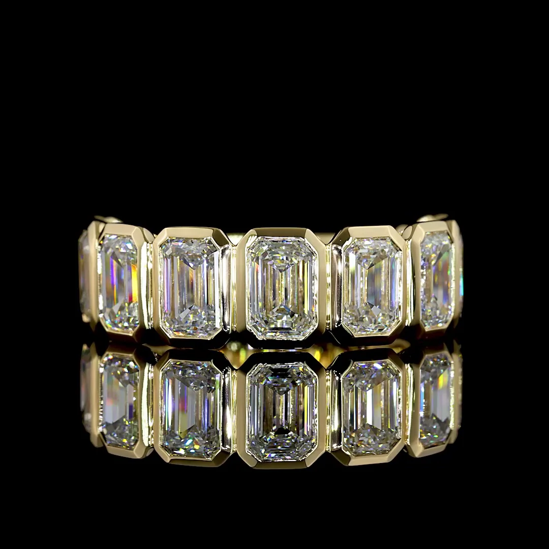 4.61 Cts 14k Yellow Gold Emerald Shape 3/4 Band Eternity Band - Video