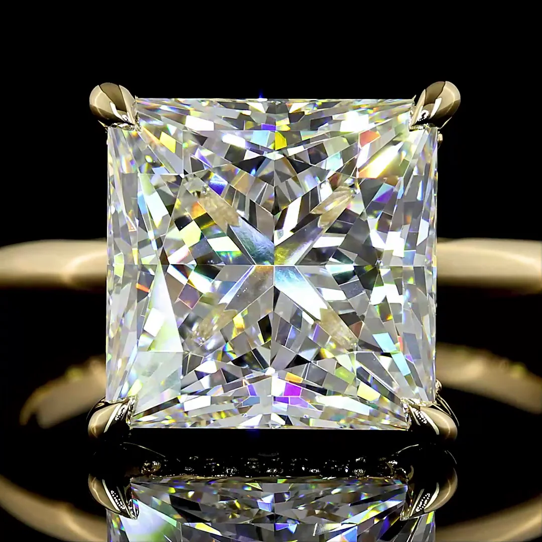 5.21 Cts 14k Yellow Gold Princess Shape Hidden Halo Ring - Image 3