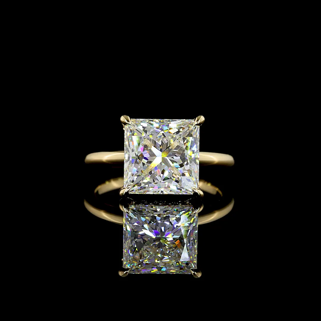 5.21 Cts 14k Yellow Gold Princess Shape Hidden Halo Ring - Video