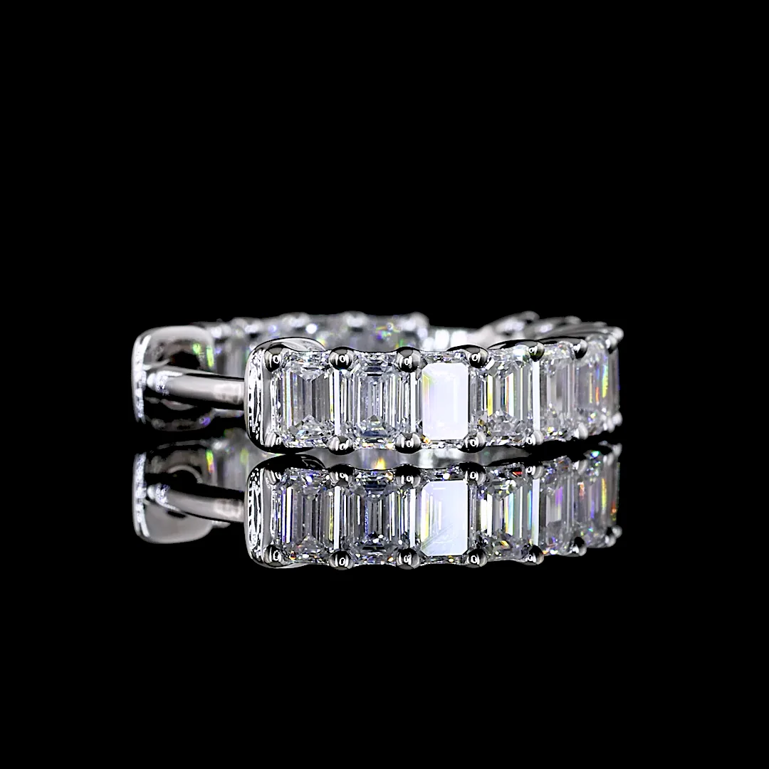 1.42 Cts 14k White Gold Emerald Shape Huggies Earring - Image 4