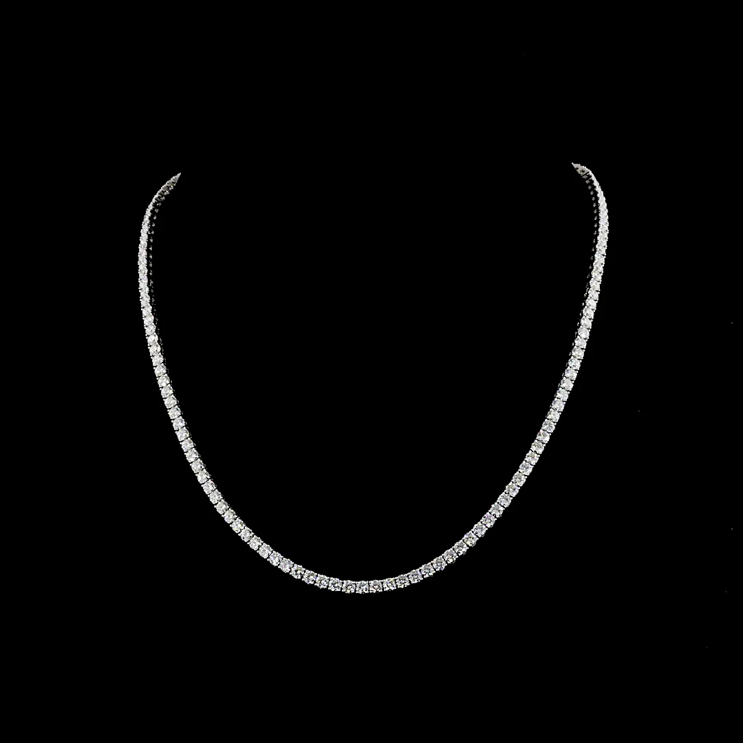 11.9 Cts 14k White Gold Round Shape Tennis Necklace - Video