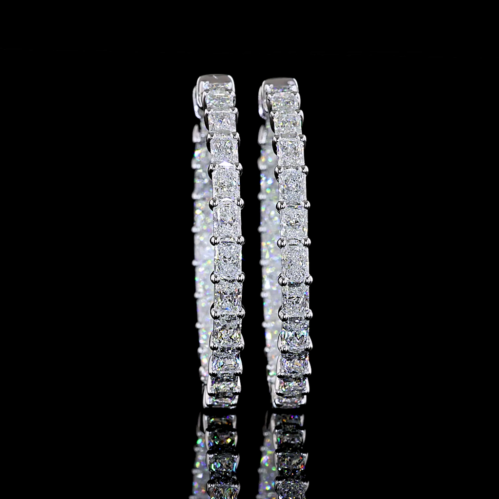 4.97 Cts 14k White Gold Radiant Shape Hoops Earring - Video