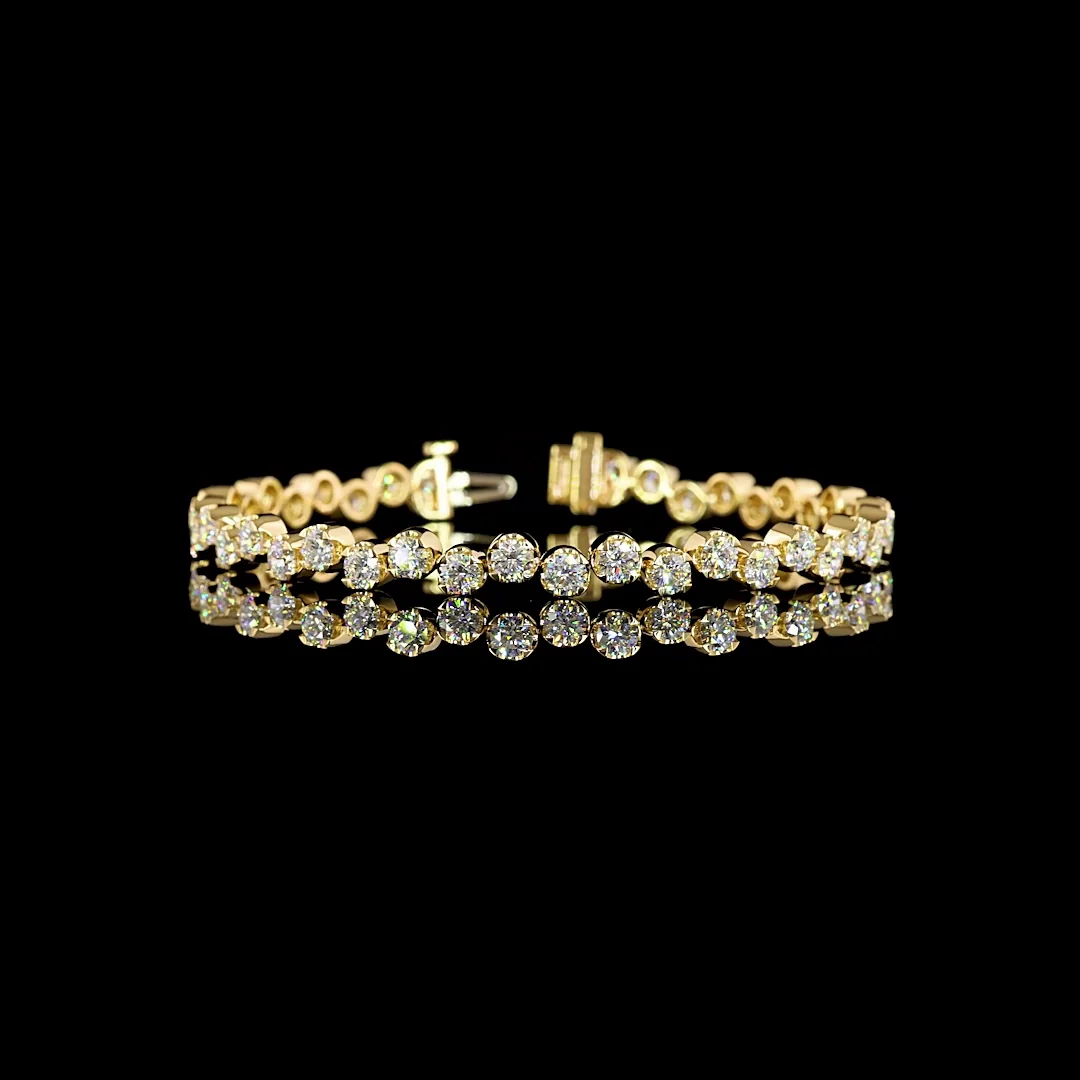 6.76 Cts 18k Yellow Gold Round Shape Tennis Bracelet - Video