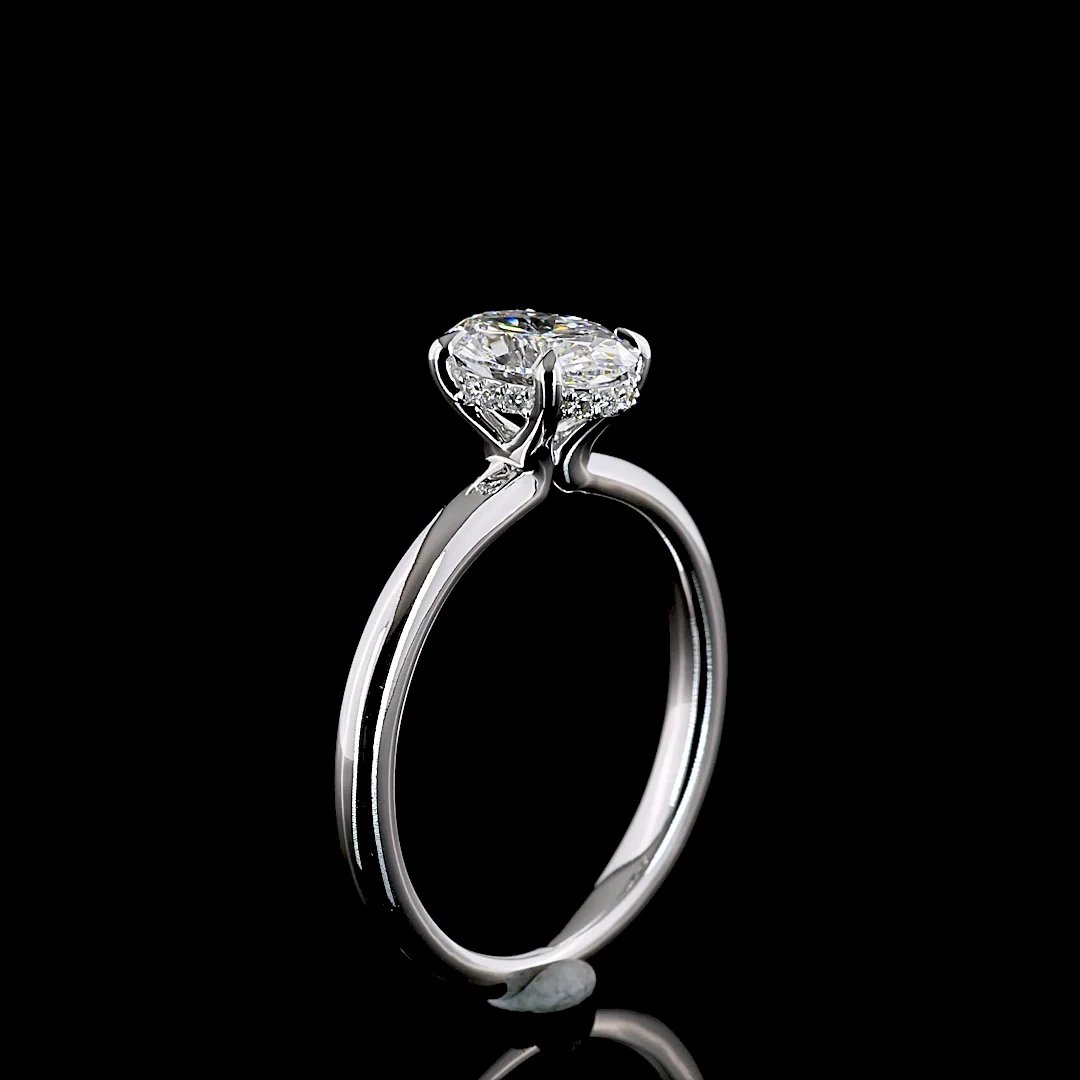 1.07 Cts 14k White Gold Oval Shape Hidden Halo Ring - Image 4