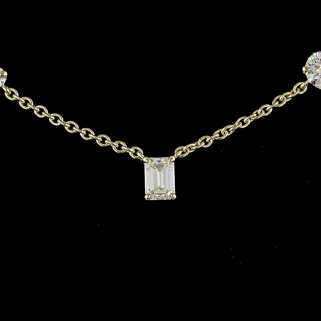 2.6 Cts 14k Yellow Gold Round Shape Station Necklace - Image 3