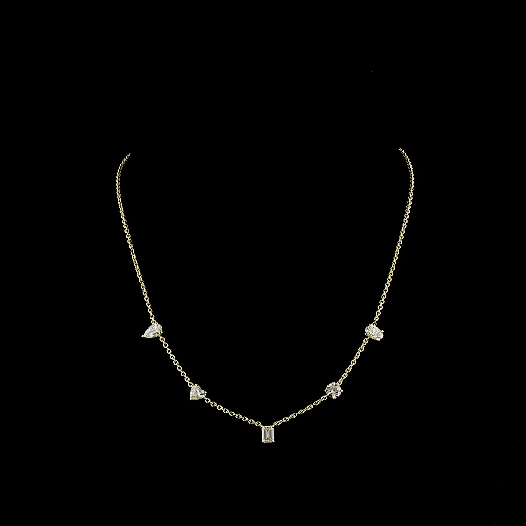 2.6 Cts 14k Yellow Gold Round Shape Station Necklace - Video