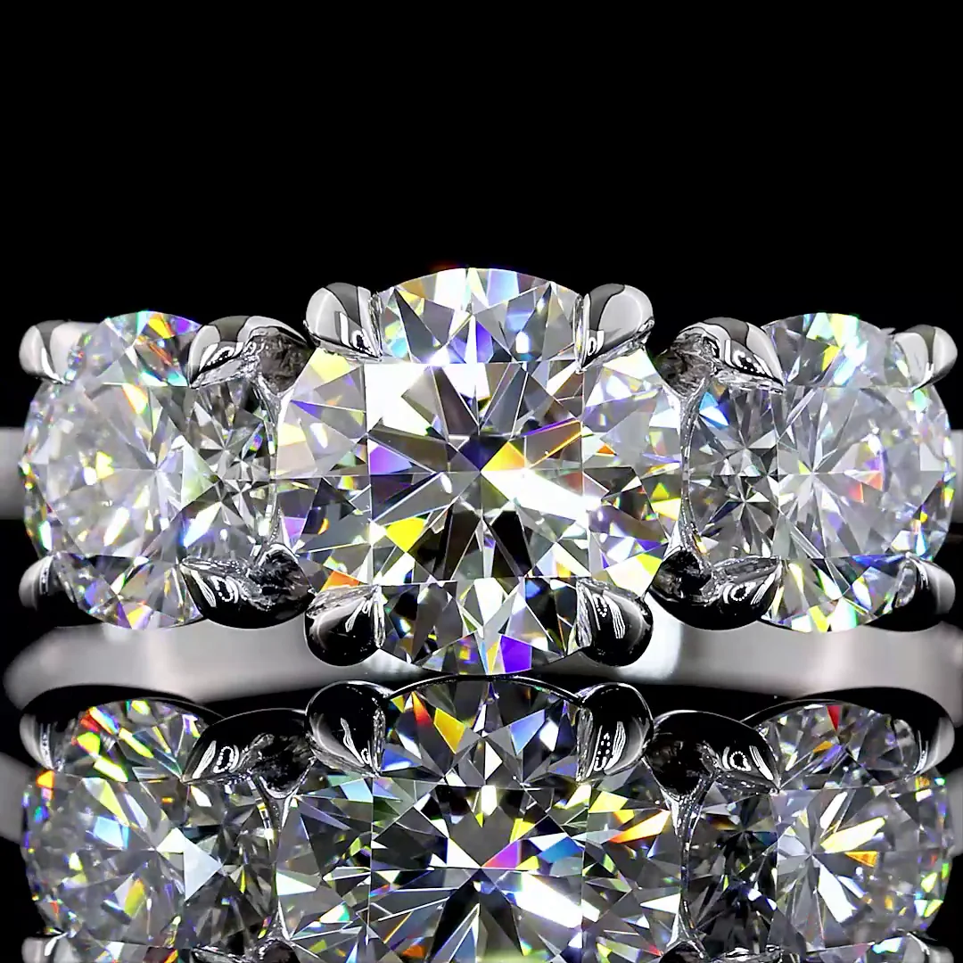 2.03 Cts 14k White Gold Round Shape 3 Stones Ring - Image 3