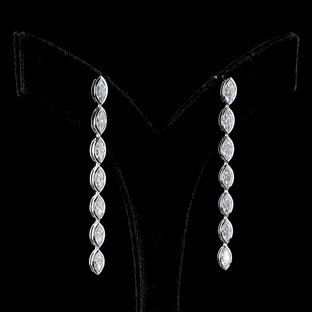 3.51 Cts 14k White Gold Marquise Shape Hanging Earring - Image 2