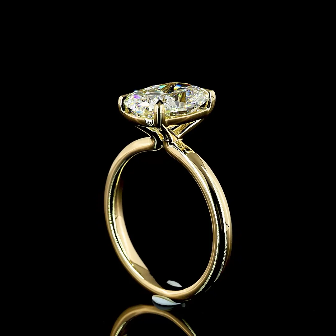 3 Cts 14k Yellow Gold Cushion Brilliant Shape Solitaire Ring - Image 2
