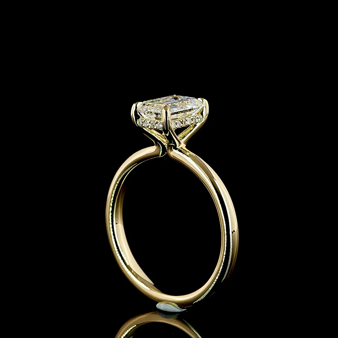 1.61 Cts 14k Yellow Gold Emerald Shape Hidden Halo Ring - Image 2