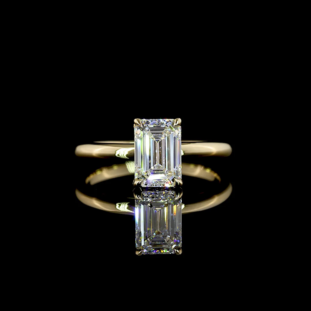 1.61 Cts 14k Yellow Gold Emerald Shape Hidden Halo Ring - Video