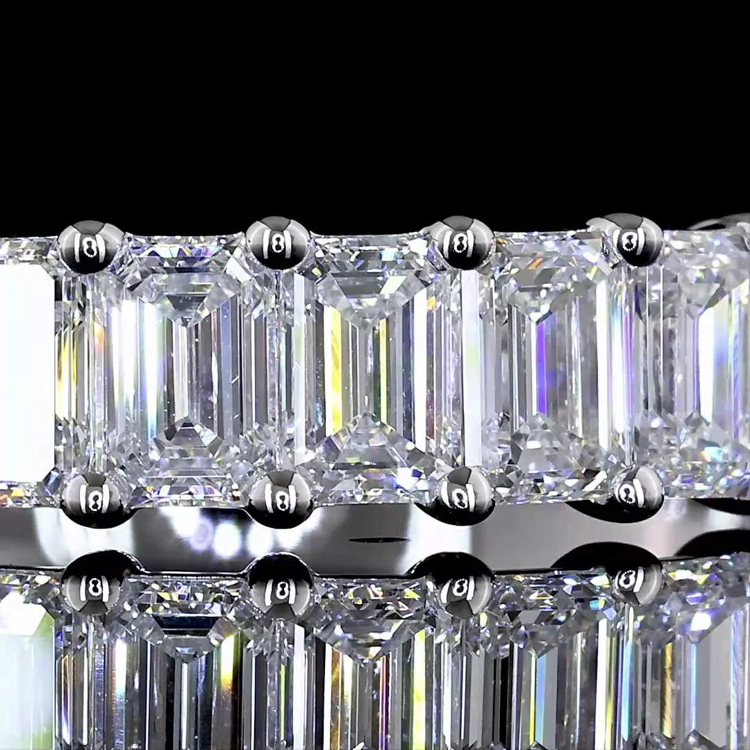 1 Cts 14k White Gold Emerald Shape 7 Stones Eternity Band - Image 3