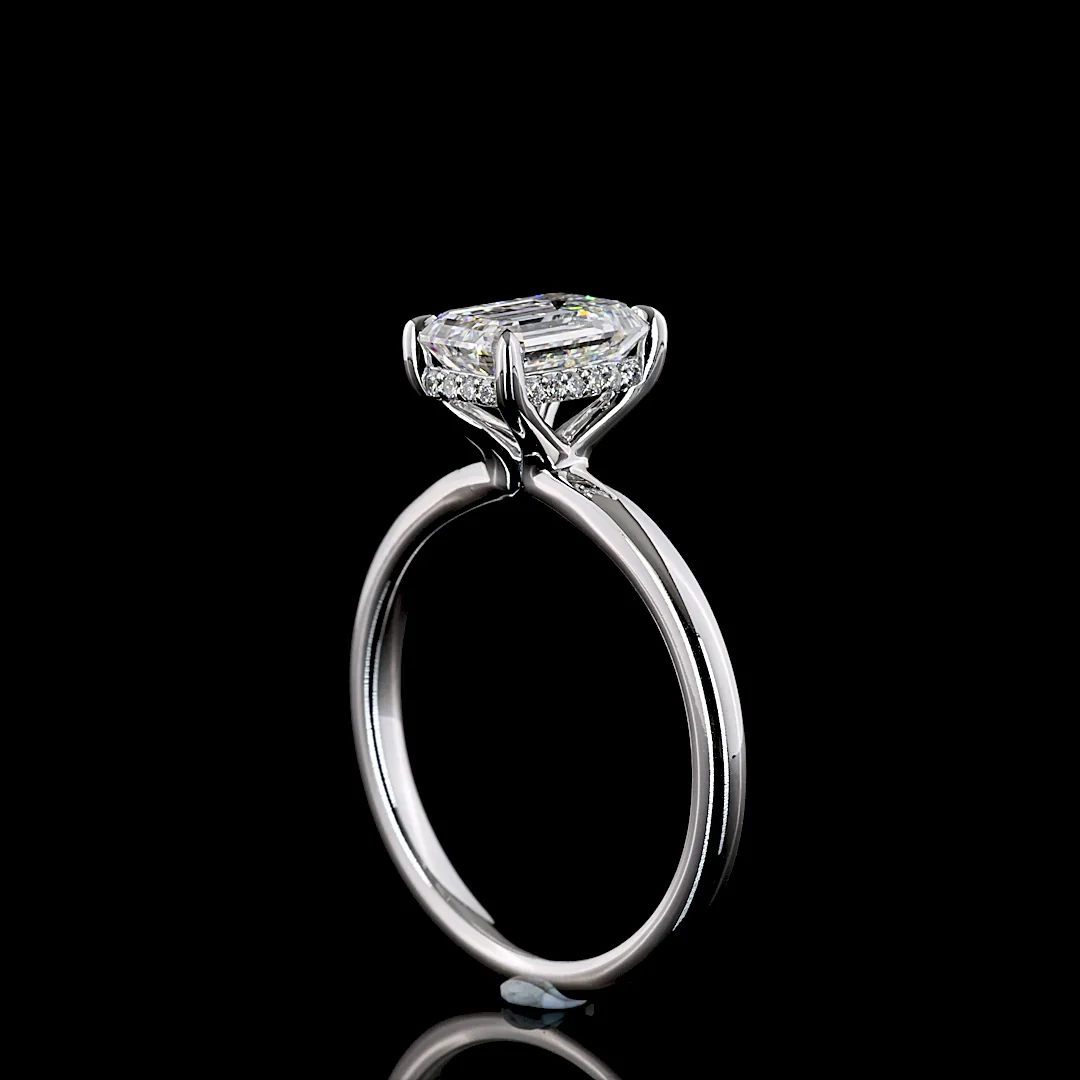 1.63 Cts 14k White Gold Emerald Shape Hidden Halo Ring - Image 2