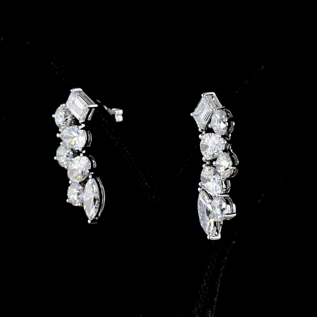 5.86 Cts 14k White Gold Mix Shape Crawler Earring - Image 2