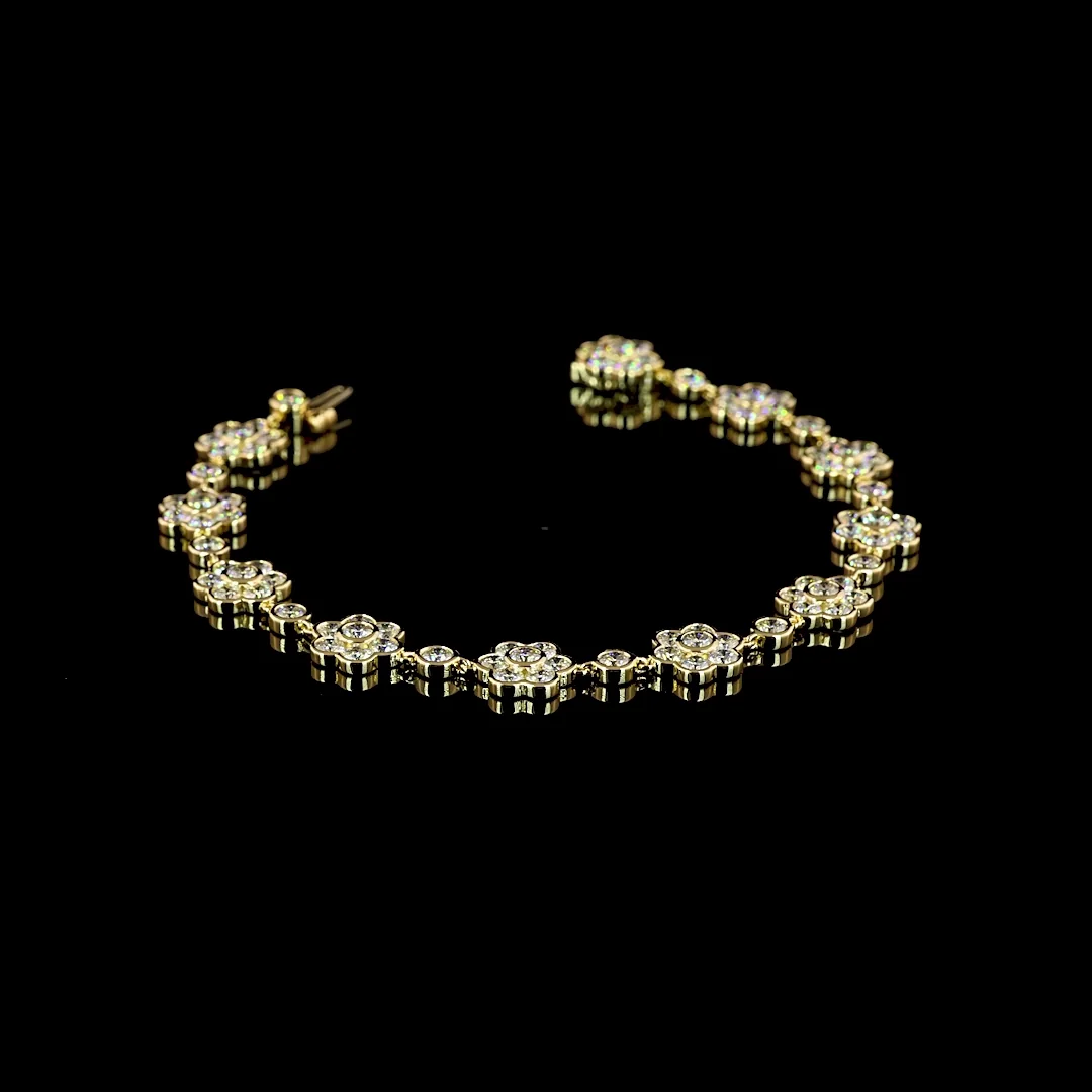 7.44 Cts 18k Yellow Gold Round Shape Station Bracelet - Video