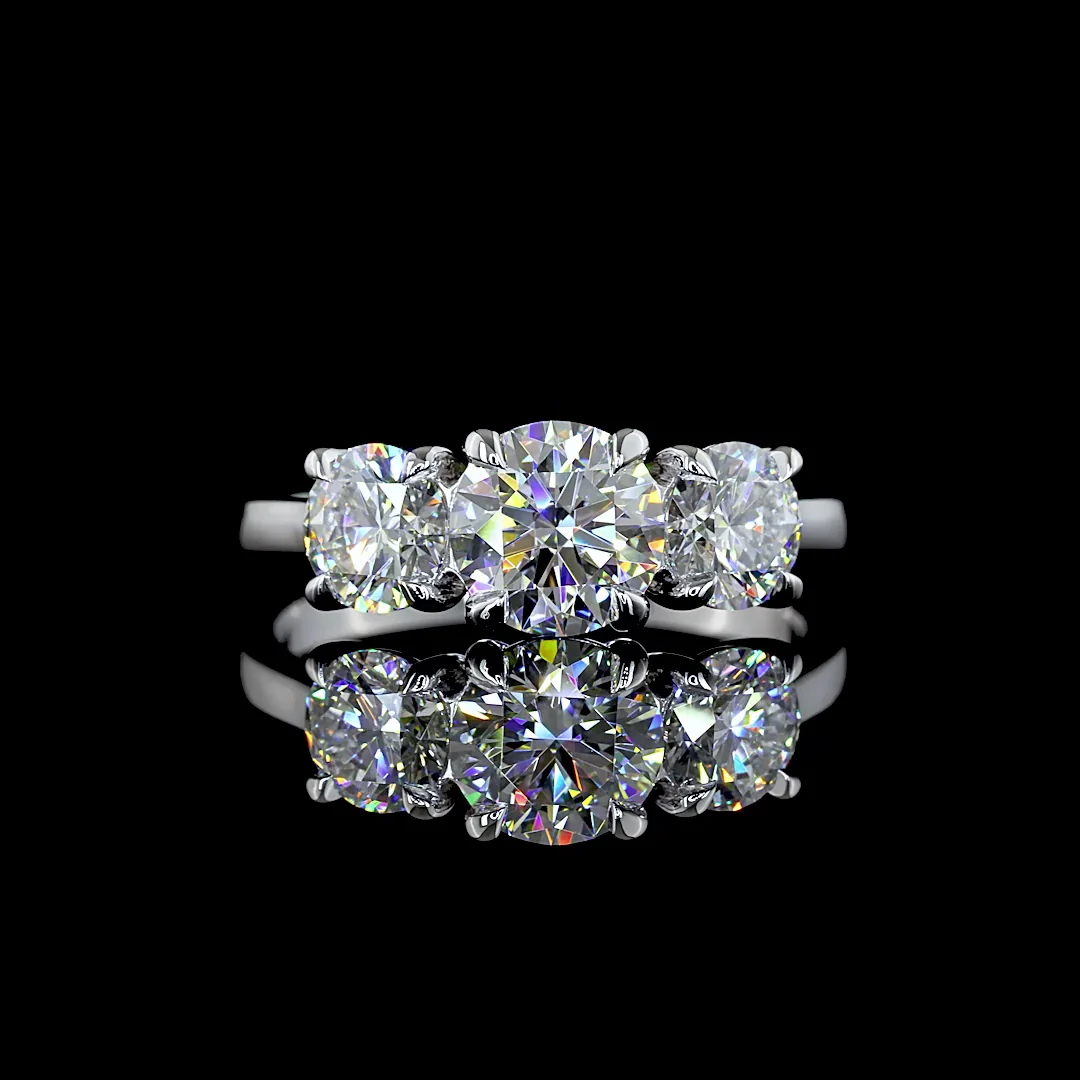 2 Cts 14k White Gold Round Shape 3 Stones Ring - Video