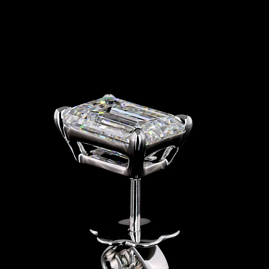 4.09 Cts 14k White Gold Emerald Shape Studs Earring - Image 4