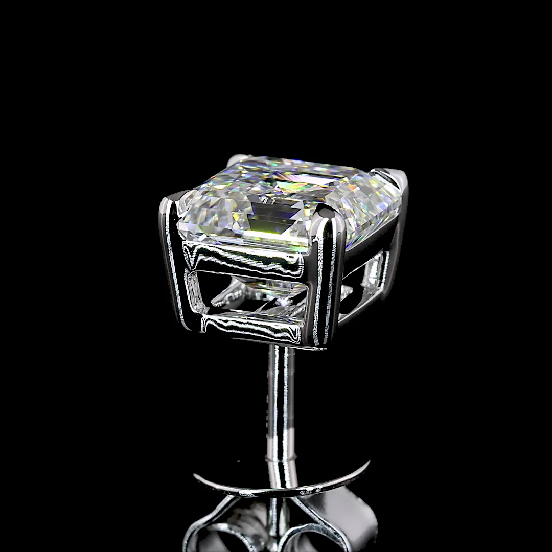 2.49 Cts 14k White Gold Square Emerald Shape Studs Earring - Image 4